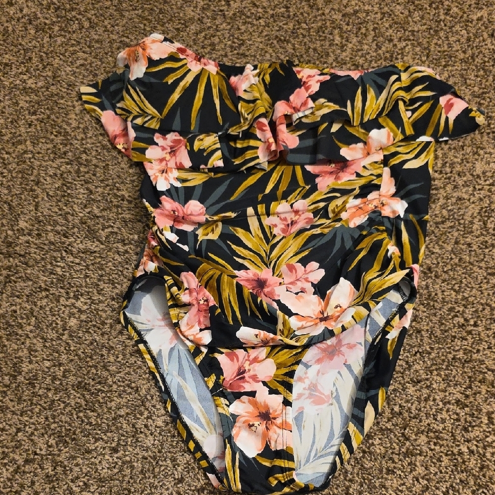 Kona Sol Floral Swimsuit with Pink and Green Accents